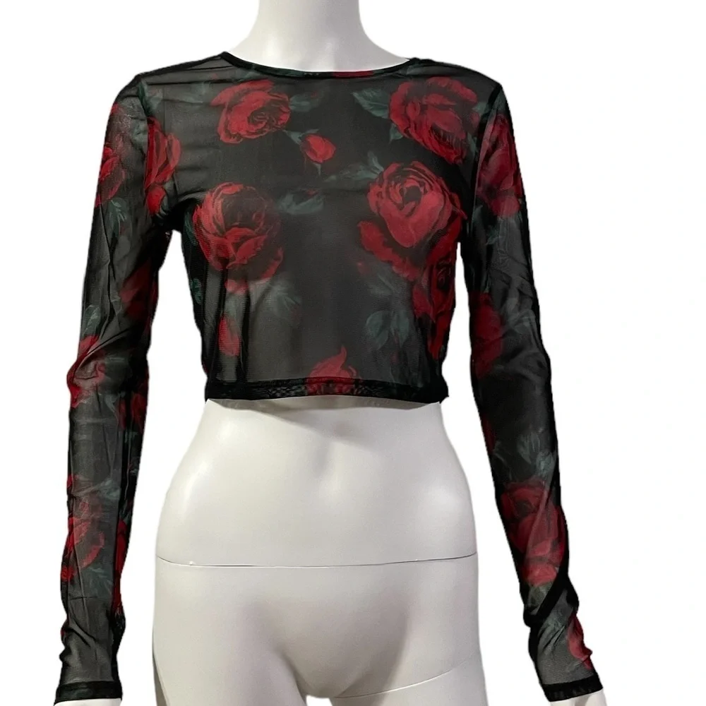 Black Floral Mesh Crop Top
New - Picture 3 of 7